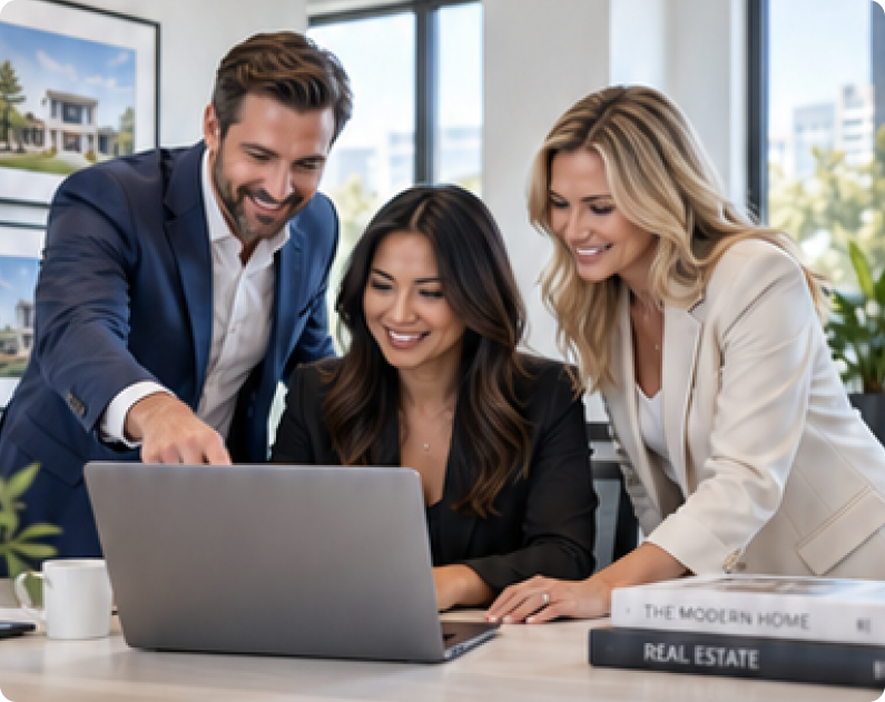 Brokerage team reviewing documents on a laptop
